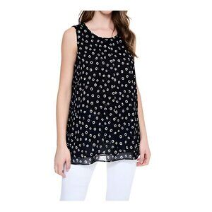 Cristina B Double Layer Blouse Black/White Hi-Low Hem Sleeveless Med NWT